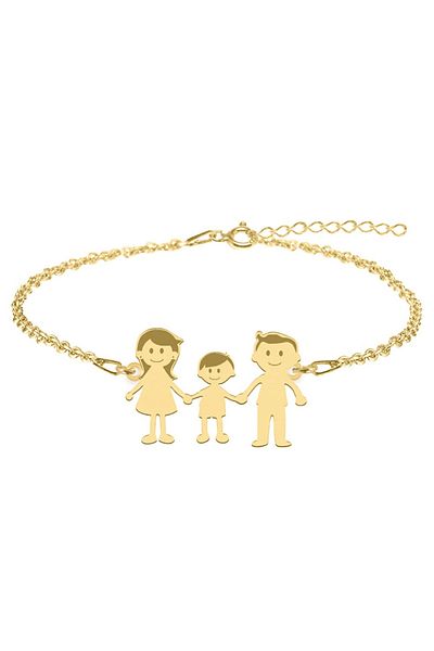 BijuBOX Brățară personalizată Family 3 membri din argint 925 placat cu aur 24K - Mamă, băiețel, tată BijuBOX