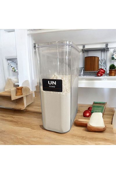emdeco 1 Piece Vacuum Lid Labeled Flour Acrylic Jar Storage Container 3 Lt