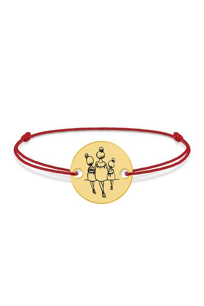 BijuBOX Brățară personalizată Mama și fetițe, snur roșu, argint 925 placat cu aur 24K - Felicia