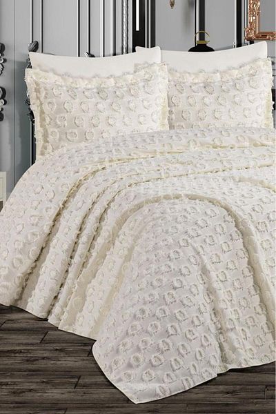 Çeyiz Diyarı Dowry Land Malina Pompom 3 Piece Double Pique Set Cream