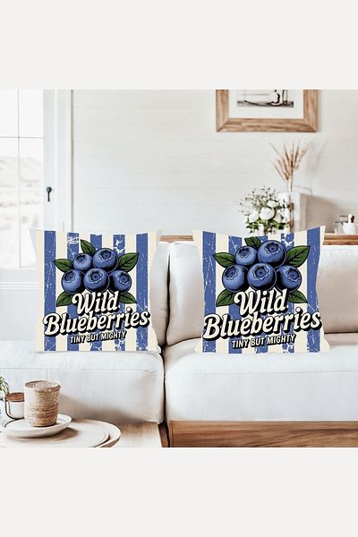 on the clouds Vintage Blueberry Pattern Combination Hidden Zippered Throw Pillow Cover Sofa Pillow Case Set (2Pcs)