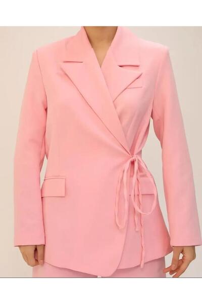ONNUR GİYİM PEMBE YANDAN BAĞLAMALI KETEN CEKET