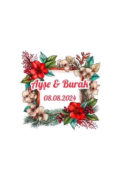 Reysa Tasarım إطار فواكه باللونين الأحمر والأبيض ملصق هينا للخطوبة والزفاف مقاس 3 × 3 سم ملصق مخصص / 50 قطعة ملصق