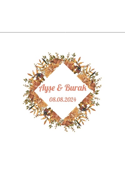 Reysa Tasarım Round Orange Floral Henna Engagement Wedding 3X3Cm Custom Label...