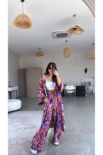 Buket Teke Purple Juna Kimono Pants Set