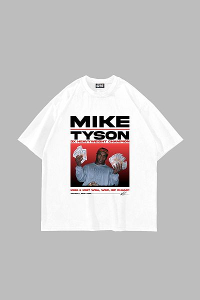 Bak Moda Mike Tyson Printed Oversize Unisex White Tshirt