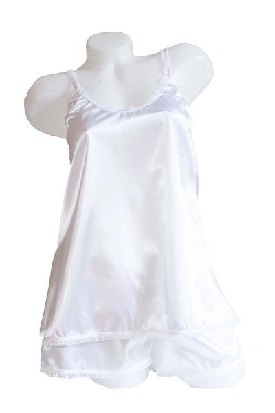 BLD by Exclusive Two-piece women's pajamas, plain print, white soft satin, BLANCHE, BLD by Exclusive