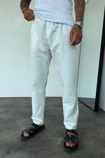 MADZEYMODA Men's Baggy Fit Loose Fit White Jogger with Elastic Waist Ke-5046