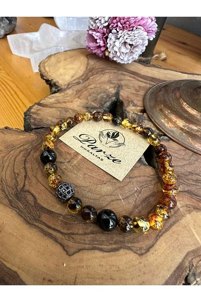 parze doğaltaş Damla Amber and Oltu Natural Stone Design Bracelet
