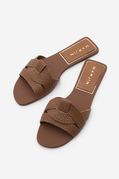 Marjin Women's Braided Strap Daily Slippers Solet Tan