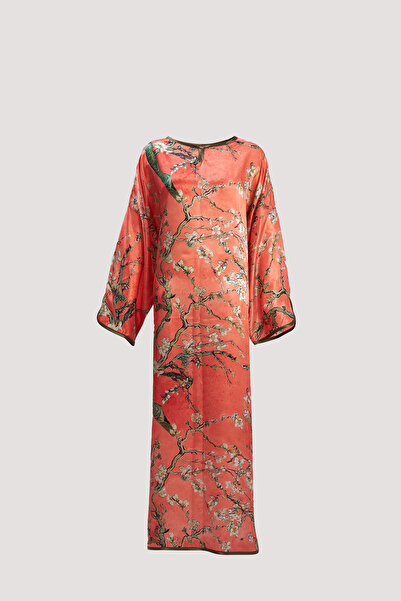 Nomads Felt Van Gogh Almond Tree Pattern Long Sleeve Silk Dress