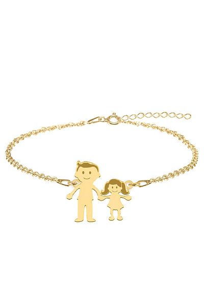 BijuBOX Brățară personalizată tată și fetită din argint 925 placat cu aur 24K - Family 2 membri - BijuBOX