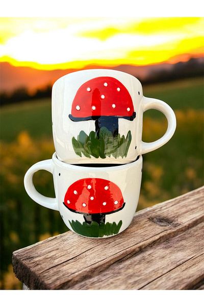 BB TRADE Handmade Mushroom Patterned 2-Piece Ceramic Mug