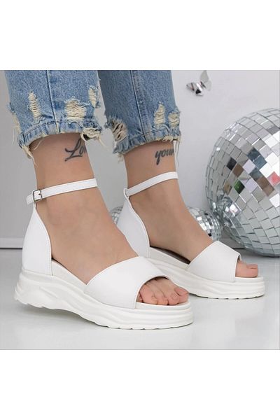 Kalapod Women's white platform sandals made of organic leather Velena