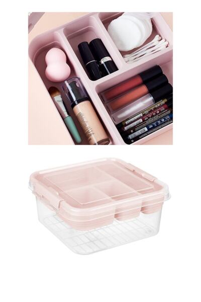 DEKORANLA Pembe Çok Amaçlı Kapaklı Bölmeli Saklama Kutusu, Organizer, Hobi ve...
