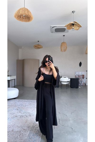 Buket Teke Black Juna Kimono Pants Set