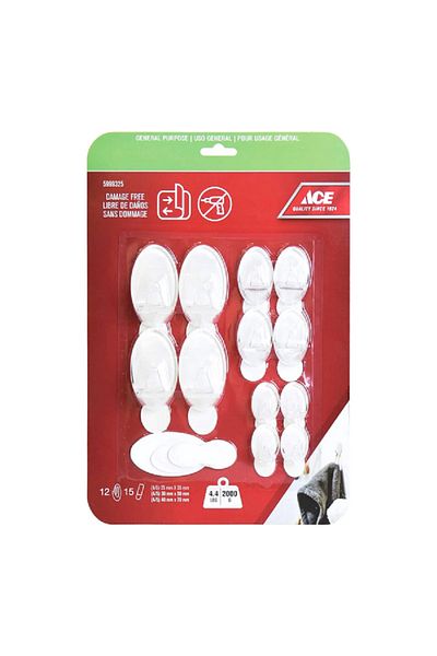 ACE 12-Piece General Purpose Damage Free Adhesive Hook with Strips White