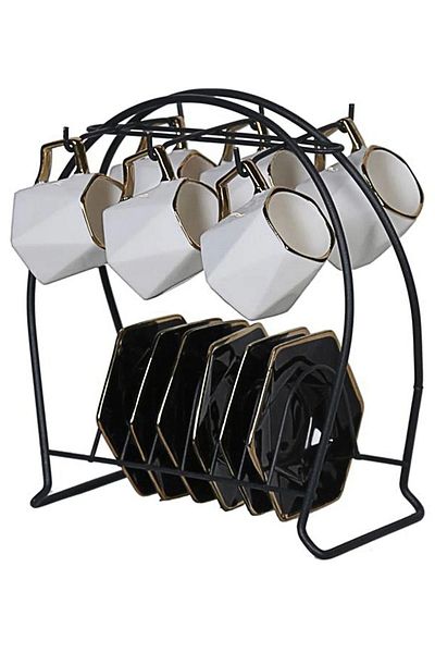 KapKacakAl Black Metal Stylish Cup Hanger with 6 Hooks Cup Stand Coffee Cup Stand Cup Holder