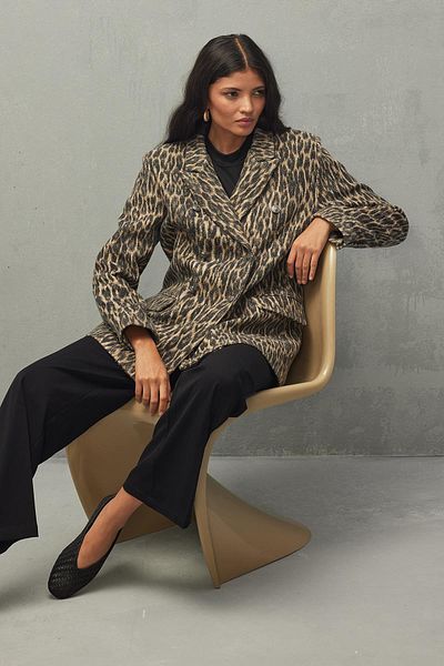 Fahhar Leopard Pattern Stamp Blazer Jacket Brown