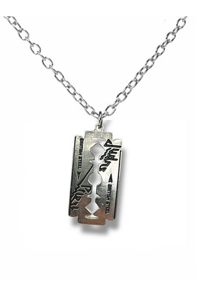 Herşey Nota Gothic Style Necklace with Razor Figure – Silver Color Unisex Metal Jewelry