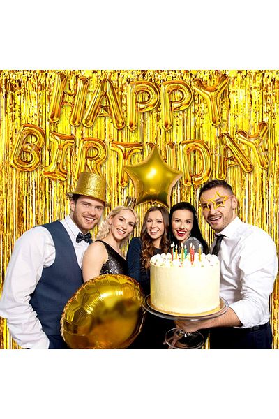 ReilaToys KRP Gold Gold Color Extra Metallized Shiny Fringe Backdrop Κουρτίνα Εισαγόμενη Α Ποιότητα 1x2 μέτρα