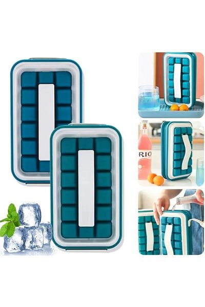 FOXMAG24 Ice cube mold, silicone, with 18 cubes, length 21.8 cm, green/cream