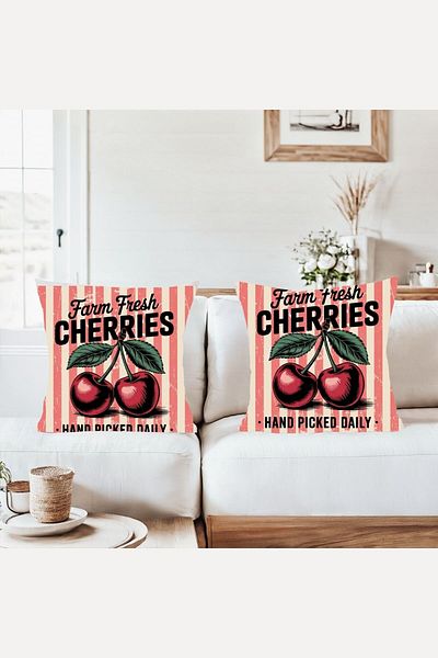 on the clouds Vintage Cherry Pattern Combination Hidden Zipper Throw Pillow Cover Sofa Pillow Case Set (2Pcs)