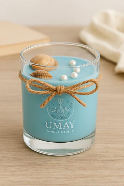 Handmade Dekoratif ,hediyelik Cam Kavanozda Incili Mavi Renk Aromaterapi Mum