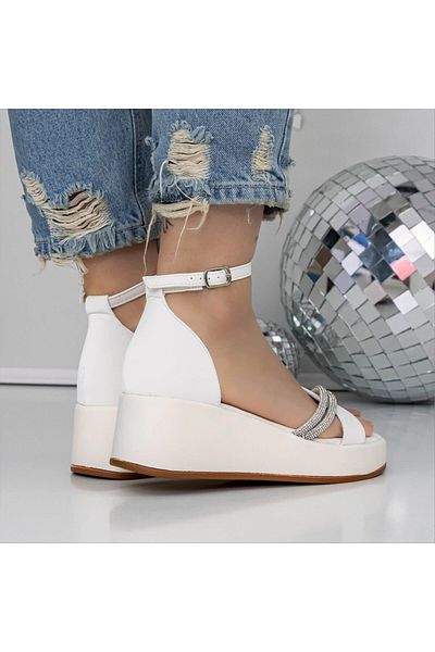 Kalapod Women's white platform sandals made of organic leather Seluna