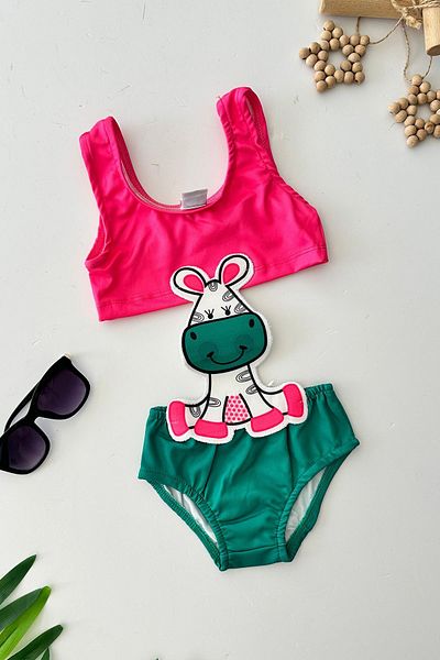 Minigimin Cicileri My Little Pimples (2-8 Years) Cow Patterned Girl's Swimsuit Bikini - Pink