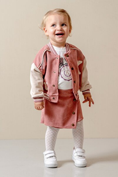 JNF kids Baby Girl College Jacket, Shorts, Skirt, 3-Piece Suede Set, Pantyhos...