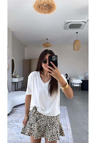 Buket Teke Bluză casual ecru cu decolteu în V