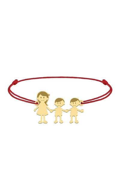 BijuBOX Brățară personalizată familie cu snur roșu, argint placat cu aur 24K - Mama și doi băieți, BijuBOX