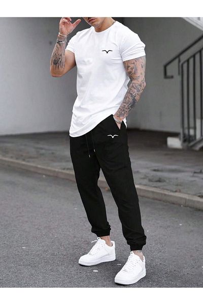PENTHİLUS Men's Bird Print T-Shirt and Jogger Set
