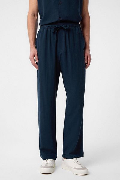 Antioch Navy Blue Linen Blend Jogger Men's Trousers