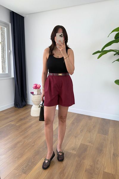 BİRCANÇİL Summer Burgundy Linen Shorts