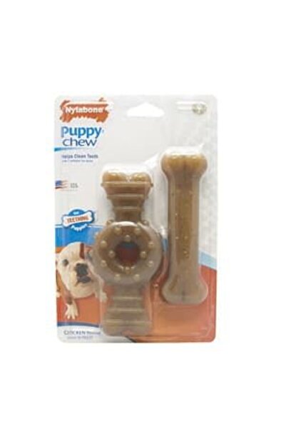 Nylabone عبوة مزدوجة من أعواد مضغ الجراء وعظام الحلقات، أعواد مضغ نايلون على ...
