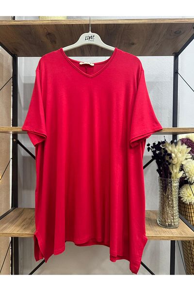 ÖZNE BUTİK Women's 100% Cotton V Neck Short Sleeve Tunic