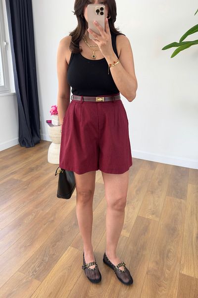 BİRCANÇİL Summer Burgundy Linen Shorts