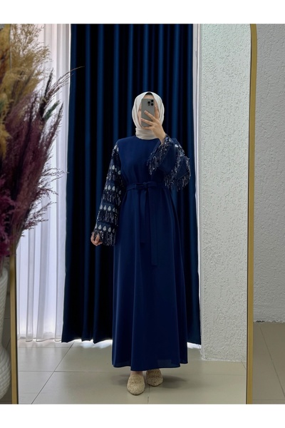 MİHRA STORE Φόρεμα Orelilia με φούντες από κρεπ-PA9632 Σκούρο μπλε