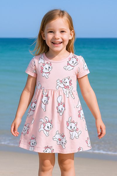 HÇM Girl's Dress Ruffle Kitten Printed B36