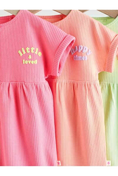Next Baby 100% Cotton Pink Green 3-Piece Romper Set