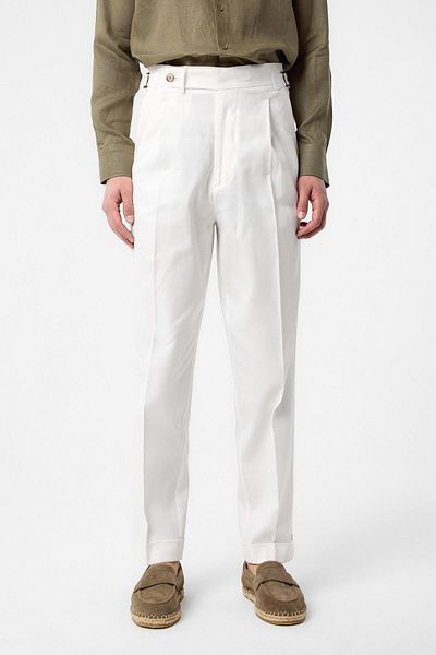 Antioch White Italian Cut High Waist Men's Trousers