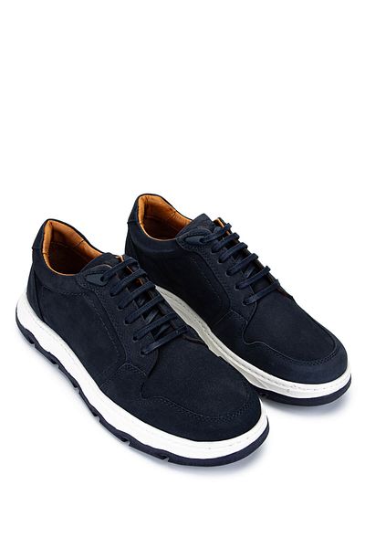 Tamer Tanca Men's Genuine Leather Navy Blue Nubuck Casual Shoes