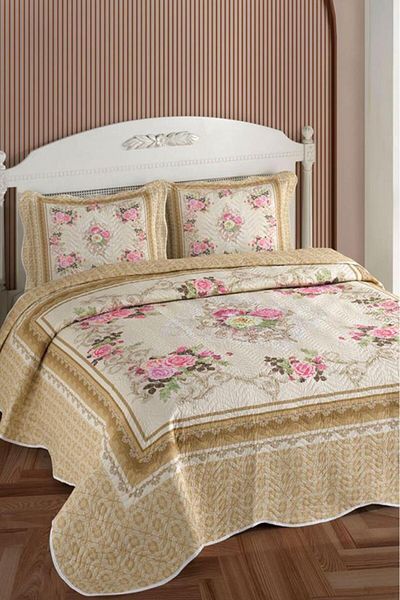 Çeyiz Diyarı Sandra Printed Quilted Double Bedspread Brown