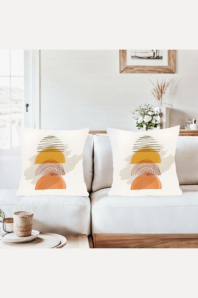 on the clouds Orange Brown Bohemian Style Combination Hidden Zipper Throw Pillow Cover Sofa Pillowcase Set (2Pcs)