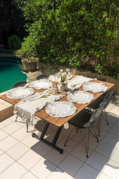 kesenegore Set de 7 bucăți de șorțuri din bumbac cu volane Ranforce 1 șorț (40x150), 6 servicii americane (40x40)