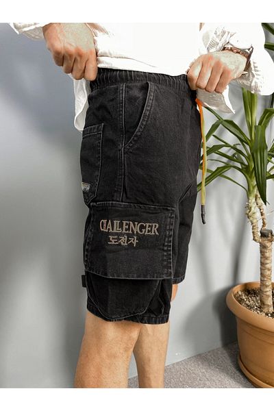 Alışveriş Sokağı Μαύρο τζιν σορτς Cargo Pocket Lace Up