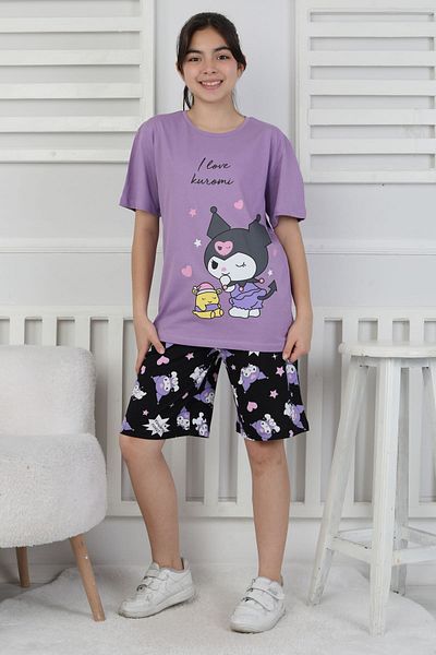 ZUZUNGA I Love Kuromi Printed Short Sleeve Shorts Pajamas Set