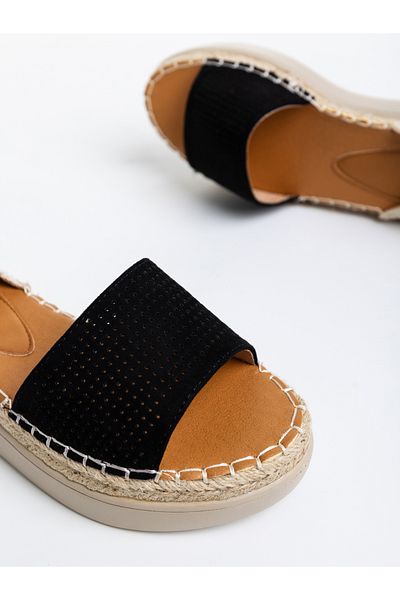 Kalapod Sandale dama negre din piele ecologica si material textil Lainie